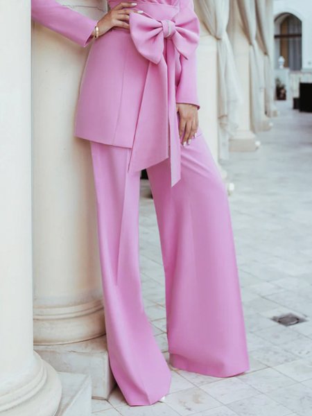 

Elegant Plain Straight Pants, Pink, Pants