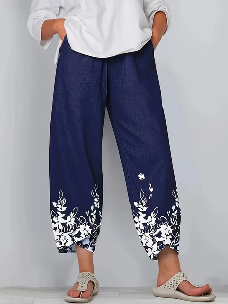 

Women's Floral Spring Print Casual Pants, Purplish blue, Pants