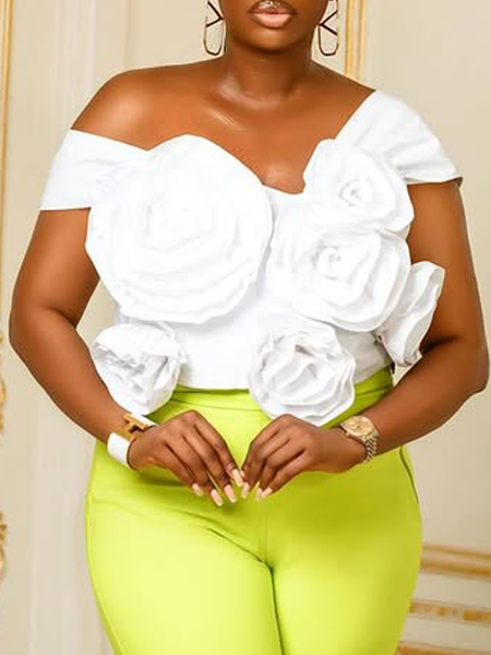 

Urban Plain 3D Floral Spaghetti Blouse, White, Blouses and Shirts