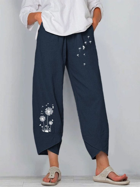 

Women Floral Capris Pant Casual Summer Trousers, Navyblue, Pants