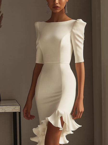 

Urban Plain Peplum Midi Dress, White, Midi Dresses