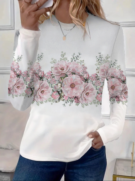 

Women Floral Long Sleeve Tee T-shirt Crew Neck Printing Casual Spring/Fall Graphic Tee Top, White, T-Shirts
