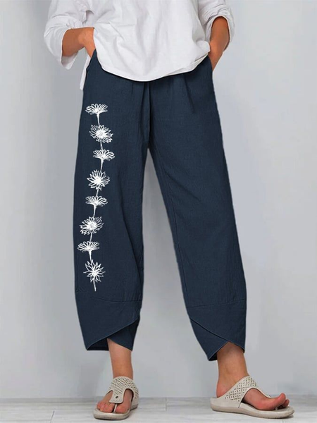 

Women Floral Capris Pant Casual Summer Trousers, Navyblue, Pants