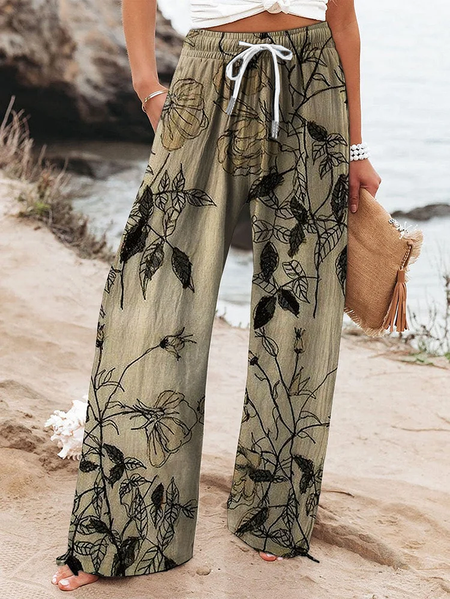 

Women Floral Long Pant Casual Spring/Fall Trousers, Khaki, Pants