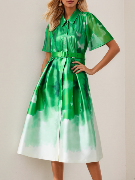 

Urban Ombre Printing Midi Dress Belt, Green, Midi Dresses