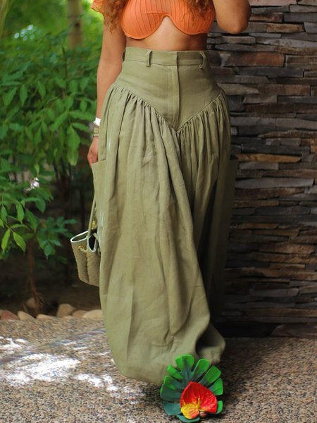 

Urban Plain Gathered Bloomers Fashion Pants, Green, Pants