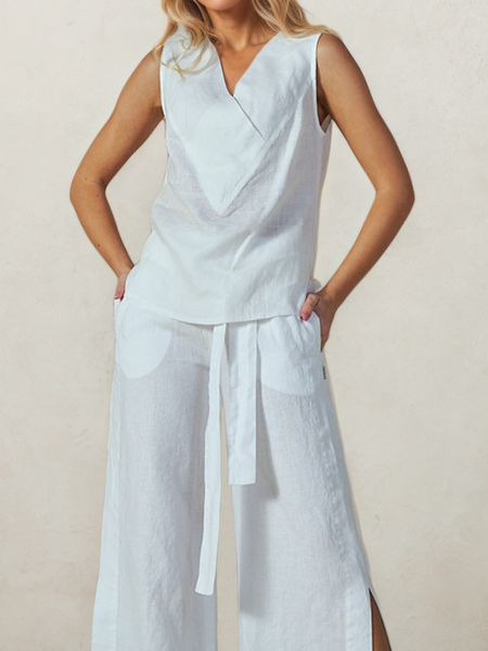 

Linen Casual Plain linen-cotton Blouse, White, Blouses & Shirts