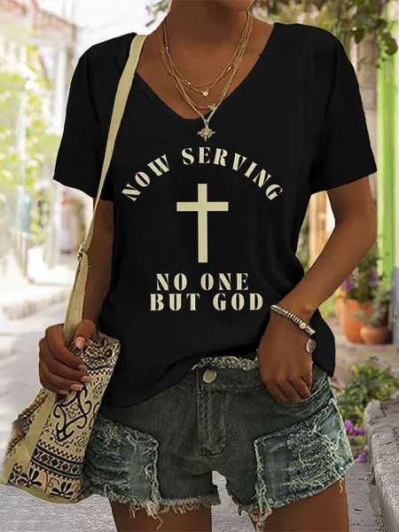 

Casual Floral V Neck Short Sleeve T-shirt, Black, T-shirts
