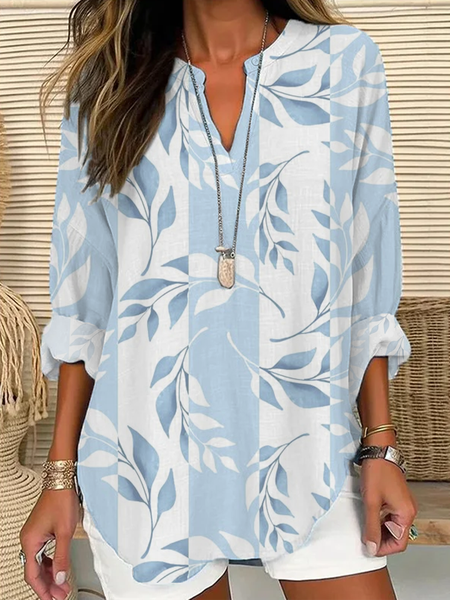 

Women's Floral Print Casual V-Neck Shirt, Blue, Blouses & Shirts
