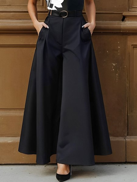 

Urban Plain Wide Leg Pants No Belt, Black, Pants