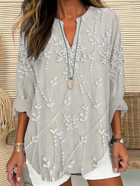 

Women Floral Long Sleeve Blouse Spring/Fall Printing V Neck Daily Casual Top, Apricot, Shirts