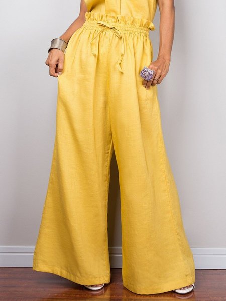

Urban Plain Cotton And Linen Wide Leg Pants, Yellow, Pants