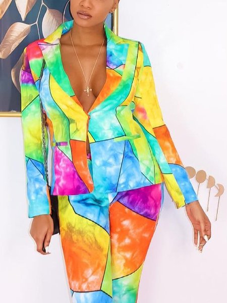 Elegant Printing Abstract Graphic Lapel Collar Blazer, As picture, Blazers