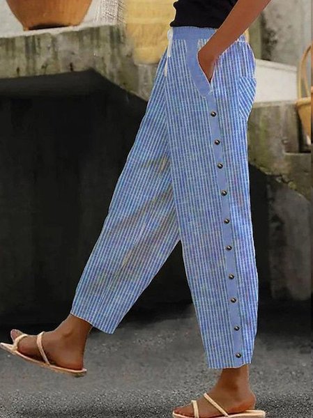 

Women's Striped Print Spring Casual Pants, Blue, Pants