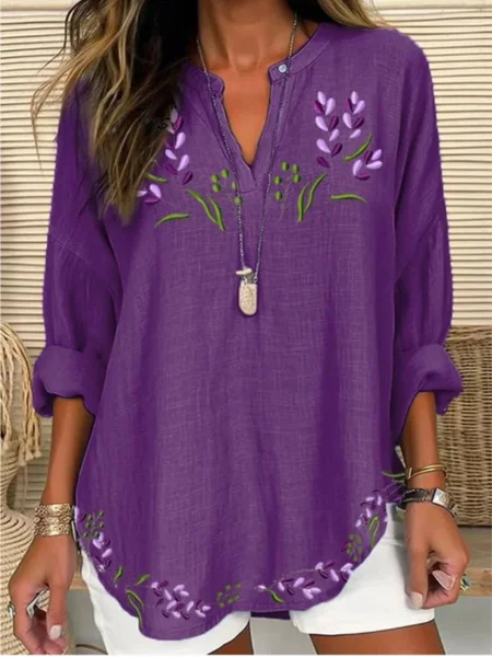 

Casual Floral Shawl Collar Blouse, Purple, Blouses & Shirts