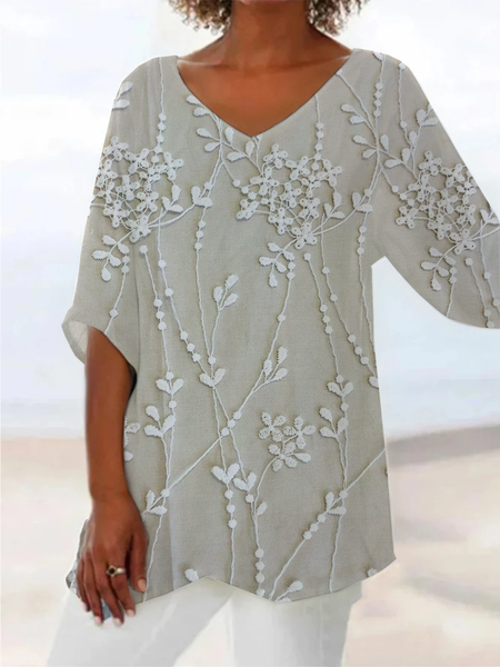 

Women Floral Short Sleeve Shirt Summer Printing V Neck Daily Casual Top, Apricot, Blouses