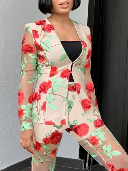 

Elegant Embroidery Floral V Neck Blazer, As picture, Blazers
