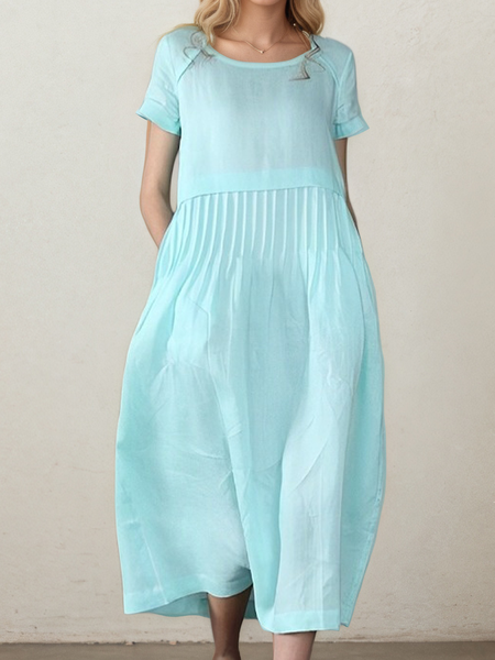 

Casual Plain Crew Neck linen-cotton Midi Dress, Light blue, Maxi Dresses