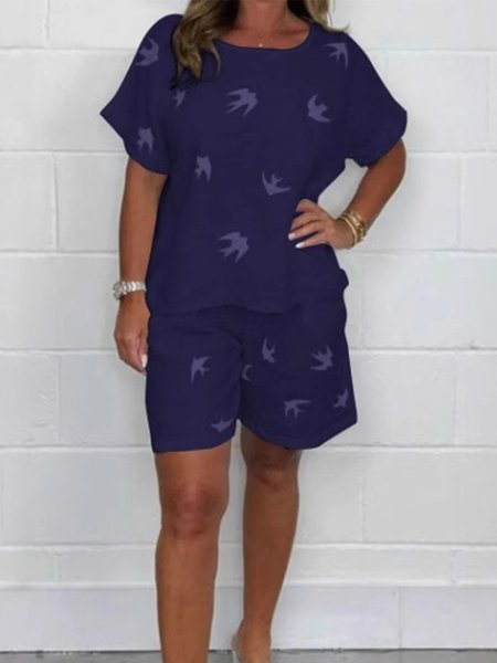 

Casual Crew Neck Two-Piece Set, Deep blue, Suits