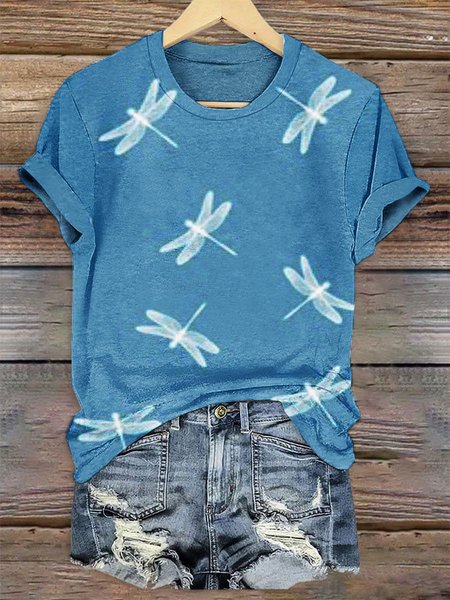 

Women Floral Short Sleeve Tee T-shirt V Neck Casual Summer Top, Lake blue, T-Shirts