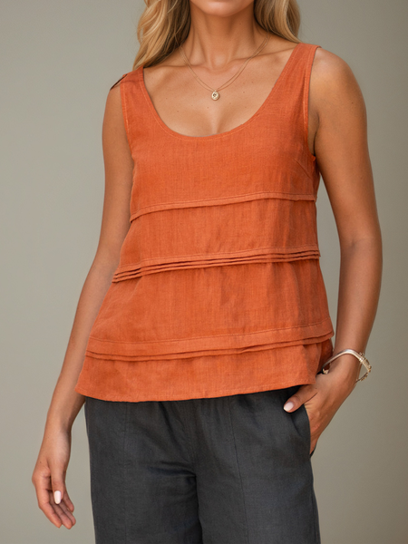 

Linen Casual Plain Crew Neck linen-cotton Tank Top, Orange, Blouses & Shirts