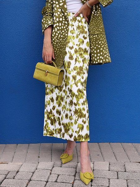 

Urban Printing Floral Midi Skirt, Green, Skirts