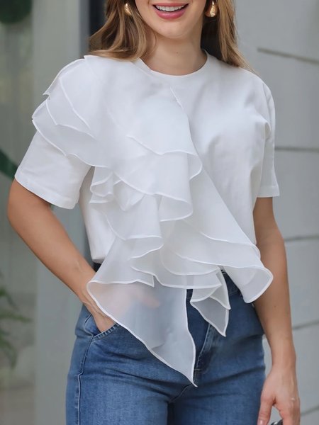 

Urban Plain Mesh Crew Neck Peplum T-shirt, White, Blouses and Shirts
