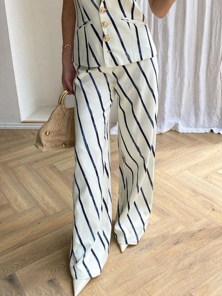 

Urban Striped Printing Straight Fashion Pants, As picture, Pants