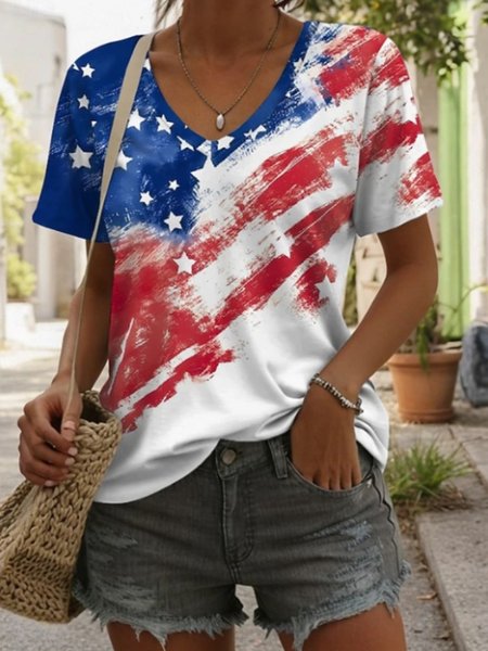 

Casual America Flag Print Crew Neck Short Sleeve T-shirt, White, T-shirts