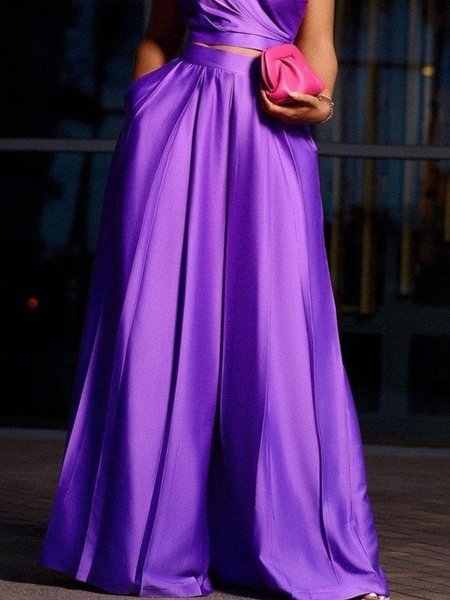 

Urban Plain Wide Leg Fashion Pants, Purple, Pants