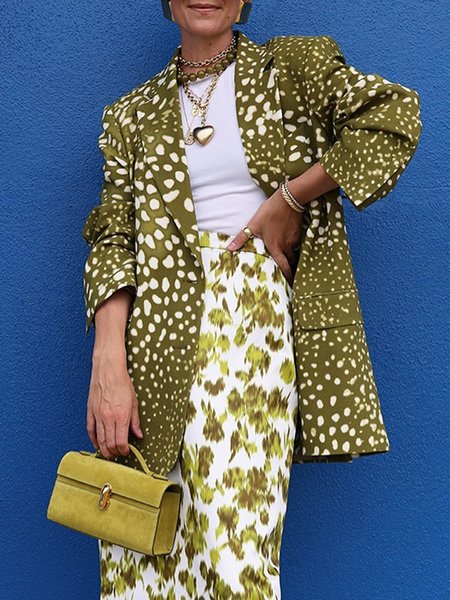 

Urban Printing Polka Dots Lapel Collar Blazer, Green, Blazers