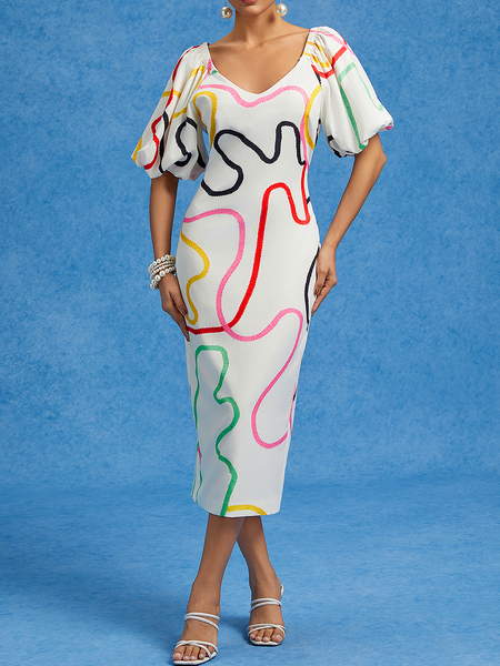 

Vacation Abstract Geometric Print Maxi Dress, As picture, Midi Dresses