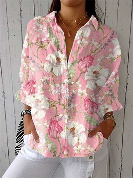 

Casual Shirt Collar Loose Shirt, Pink, Blouses & Shirts