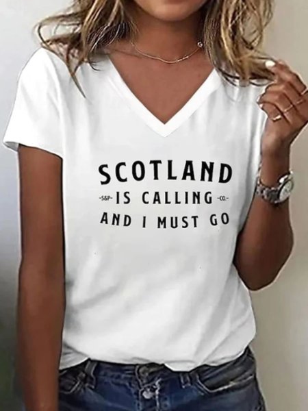 Scotland Is Calling Print Crew Neck Short Sleeve Casual T-shirt, White, T-shirts