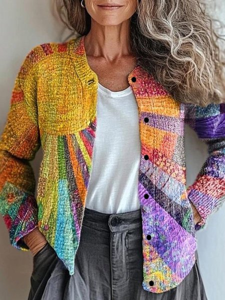 

Women 3D Printing Casual Spring/Fall Knitted Cardigan, Color2, Cardigans