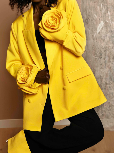 

Urban Embellished Plain Lapel Collar Blazer, Yellow, Blazers