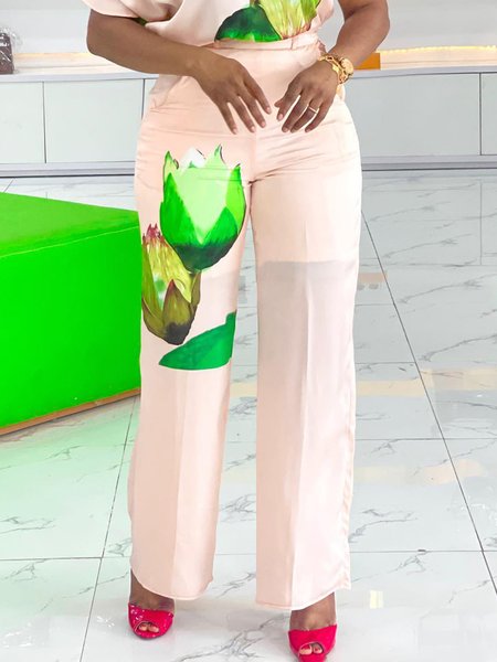 

Urban Floral Straight Pants, As picture, Pants
