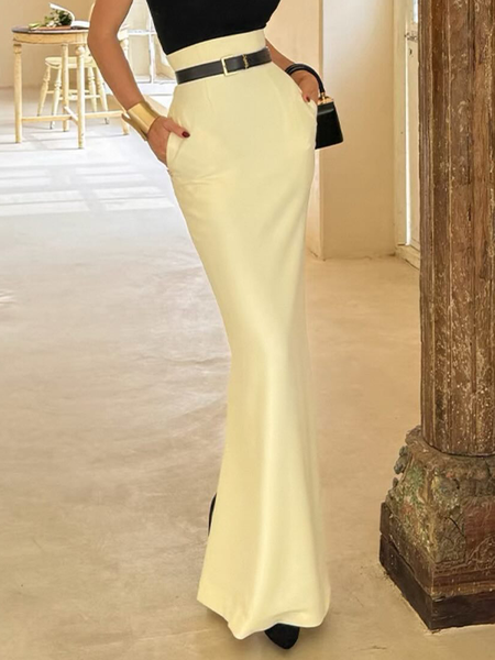 

Urban Plain Maxi Skirt No Belt, White, Skirts