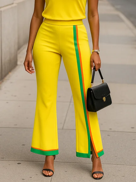 

Casual Color Block Printing Flare Pants, Yellow, Pants