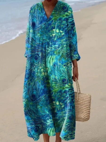 

Casual V Neck Dress With No, Green, Maxi Dresses