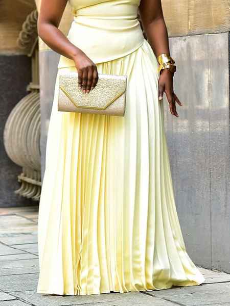 

Urban Pleated Plain Maxi Skirt, Yellow, Skirts