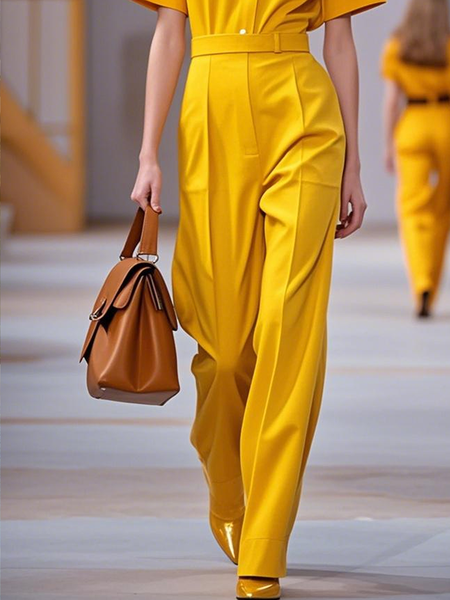 

Urban Plain Zipper Straight Pants, Yellow, Pants