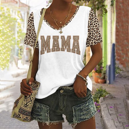 

Casual Floral V Neck Short Sleeve T-shirt, White, T-shirts