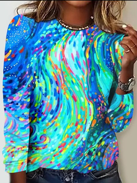 

Casual Abstract Graphic Crew Neck Short Sleeve T-shirt, As picture, T-shirts