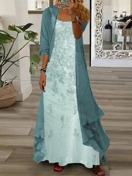 

Women Floral Printing Two-Piece Set Daily Three Quarter Sleeve Casual Spring/Fall Dress With Coat Matching Set, Green, 2-Piece Dresses