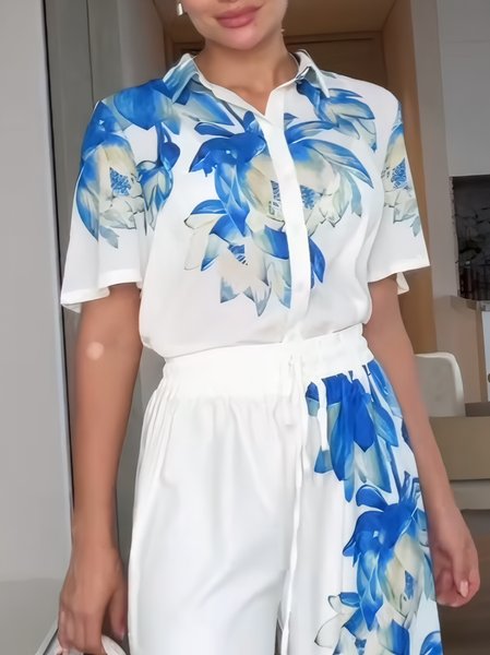 Vacation Floral Printing Shirt, As picture, Blouses and Shirts