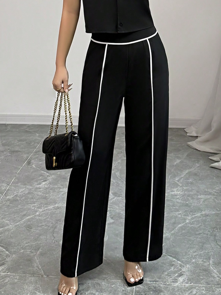 

Casual Color Block Fashion Pants, Black, Pants