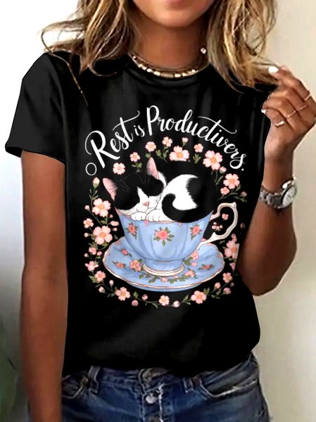 

Vintage Animal Crew Neck Short Sleeve T-shirt, Black, T-shirts