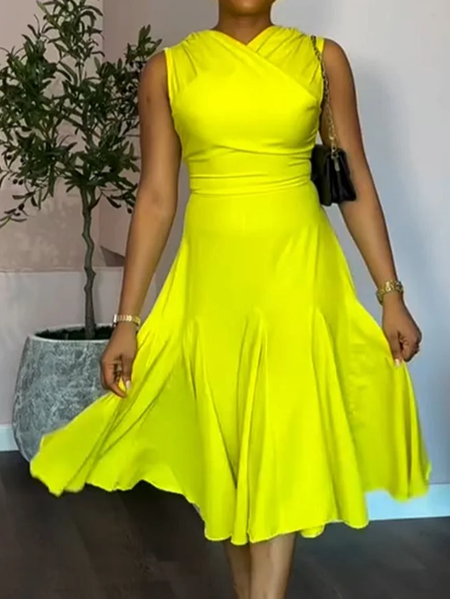 Urban Plain Printing Cross Neck Midi Dress, As picture, Midi Dresses