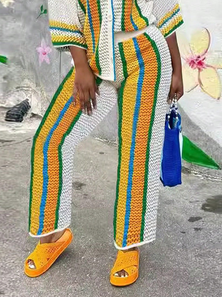 

Vacation Color Block Fashion Pants, As picture, Pants